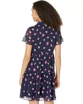Платье DKNY Printed Ruffle Neck Dress, цвет Navy Multi