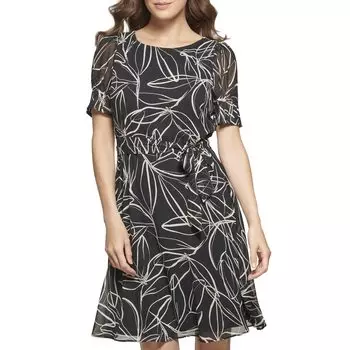 Платье DKNY, Puff Sleeve Tie Waist Dress