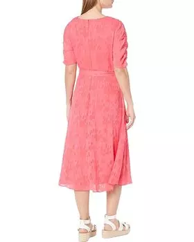 Платье DKNY Ruched Sleeve V-Neck Faux Wrap, цвет Melon