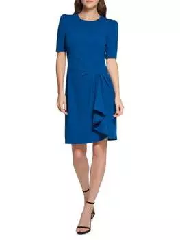 Платье DKNY с пышными рукавами и драпировкой, голубой