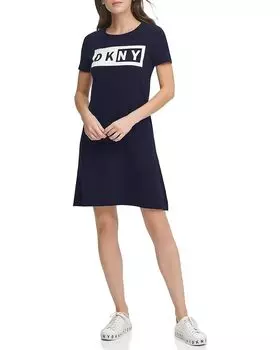 Платье DKNY Short Sleeve Logo Fit-and-Flare Tee Dress, цвет Midnight
