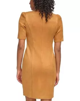 Платье DKNY Short Sleeve Puff Sleeve Scuba Suede Sheath, цвет Pecan