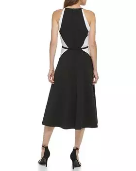 Платье DKNY Sleeveless Color-Block Belted Halter Dress, цвет Black/Ivory