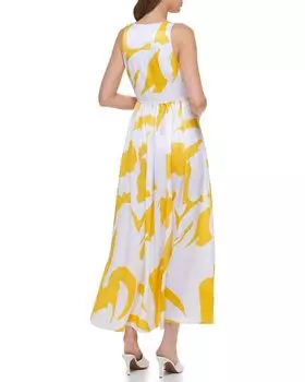 Платье DKNY Sleeveless Printed Maxi Dress, цвет White/Pop Yellow Multi