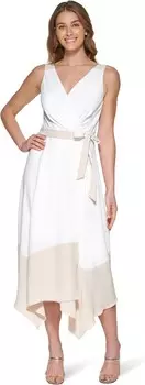 Платье DKNY Sleeveless V-Neck Color-Block Maxi Dress, цвет Ivory/Elegant Beige