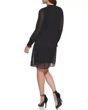 Платье DKNY Tie Neck Pleated Chiffon, черный