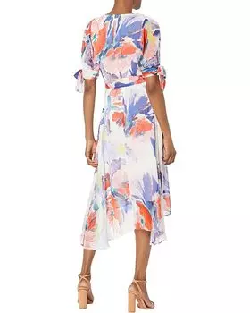 Платье DKNY Tie Sleeve V-Neck Faux Wrap Dress, цвет Painted Floral 5240/Ivory/Marine Multi