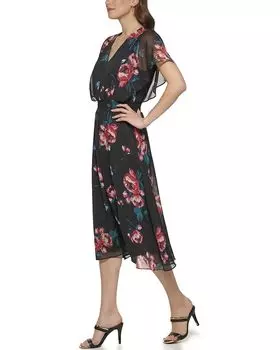 Платье DKNY V-Neck Flutter Sleeve Dress, цвет Maroon Multi