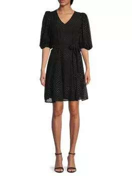 Платье Dkny в горошек с эффектом металлик и поясом, черный