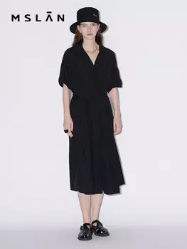 Платье длинное Mslan с драпировкой, зеленый / оранжевый