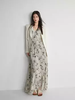 Платье длинное Ochirly с цветочным принтом, хаки