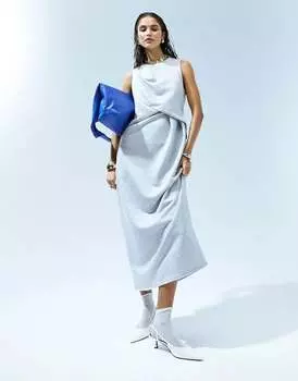 Платье длиной до икры ASOS из фуфайки темно-серого цвета с круглым вырезом и перекрученными складками