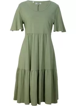 Платье длиной до колена из хлопка Bpc Bonprix Collection, зеленый
