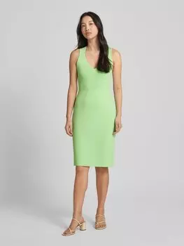 Платье длиной до колена из смесовой вискозы в простом дизайне Marc Cain, зеленый