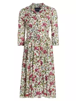 Платье длиной до колена с цветочным принтом и поясом Laurent Samantha Sung, цвет flora white