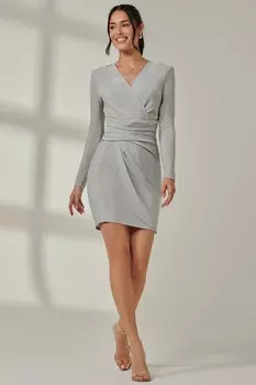 Платье длиной до колена с длинными рукавами Jolie Moi, серебряный