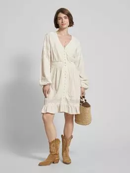 Платье длиной до колена с кружевной отделкой, модель 'REZA' YAS, бежевый