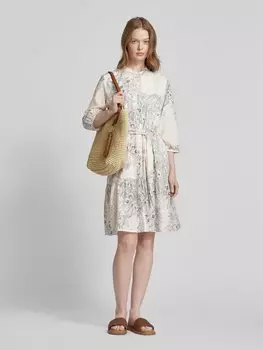 Платье длиной до колена с воротником-стойкой, модель «MILO» 0039 Italy, кремовый