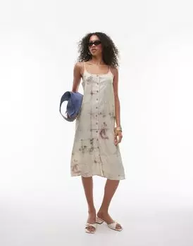 Платье длиной до колена в клетку с пуговицами на тонких бретельках Topshop