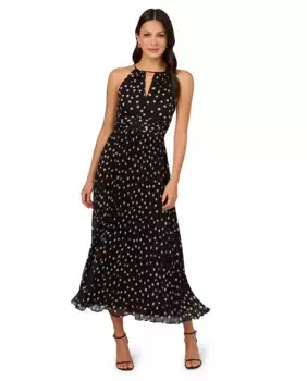 Платье длиной до щиколотки со складками и принтом Adrianna Papell, черный