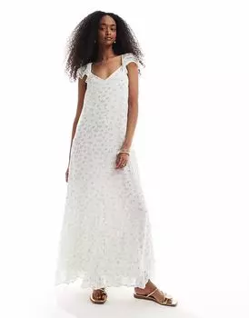 Платье длиной до щиколотки Vero Moda Smilla с рукавами-крылышками в мелкий голубой цветочный узор
