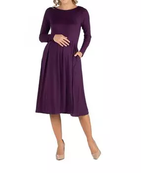 Платье для беременных длины миди с расклешенными карманами и карманами 24seven Comfort Apparel, фиолетовый