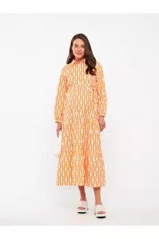 Платье для беременных из поплина с рубашечным воротником и рисунком с длинными рукавами LC Waikiki, оранжевый
