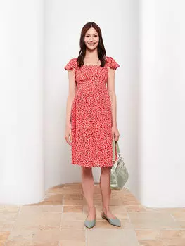 Платье для беременных из вискозы с квадратным вырезом и цветочным принтом с короткими рукавами LC Waikiki Maternity