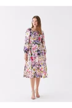 Платье для беременных с вырезом лодочкой и цветочным принтом с длинными рукавами LC Waikiki, розовый