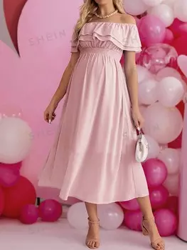 Платье для беременных Shein с открытыми плечами, розовый