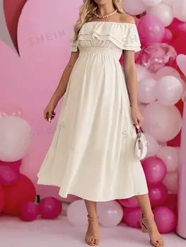 Платье для беременных Shein с открытыми плечами, абрикосовый