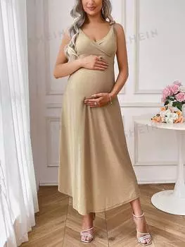 Платье для беременных Shein с V-образным вырезом, золотистый
