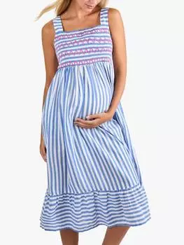 Платье для беременных в полоску с гофрированным зигзагообразным рисунком JoJo Maman Bb, синий/разноцветный