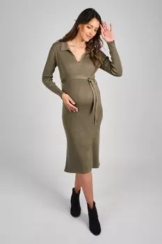 Платье для беременных в рубчик с воротником Jojo Maman Bb, зеленый