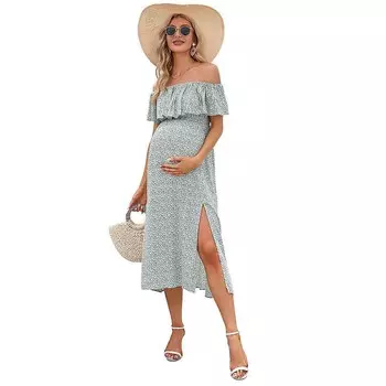 Платье для беременных Женское повседневное платье макси с открытыми плечами и разрезом MISSKY, цвет Light Green