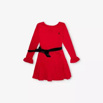 Платье для девочек из эластичной ткани с вышитым логотипом в складку Polo Ralph Lauren, бежевый