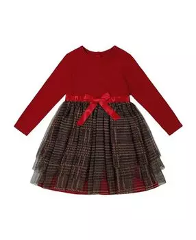 Платье для девочек из двух материалов с блестящей юбкой из тюля - Baby Deux par Deux, красный