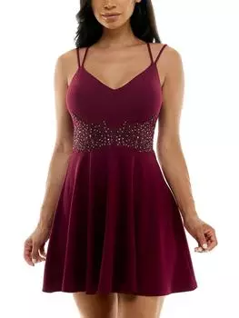 Платье для девочек-подростков, расклешенное, выше колена, с отделкой B. Darlin, цвет dark garnet/ab