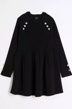 Платье для девочек с длинными рукавами в стиле милитари со складками River Island, черный
