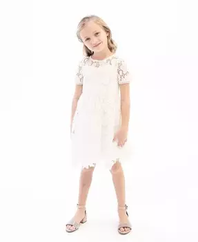 Платье для девочек с иллюзией и короткими рукавами, вязаное крючком, социальное платье Rare Editions, белый