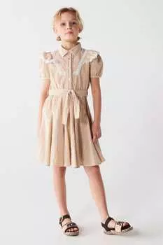 Платье для девочек с открытыми плечами и полосатым узором River Island, коричневый