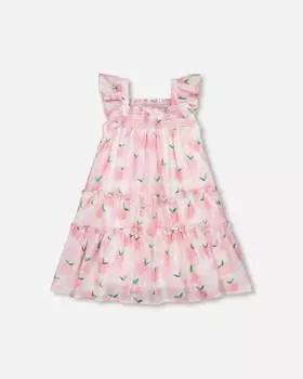 Платье для девочек с персиковым принтом и оборками, розового цвета Deux par Deux