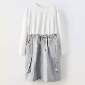 Платье для девочек Zara Contrast Cargo, серый