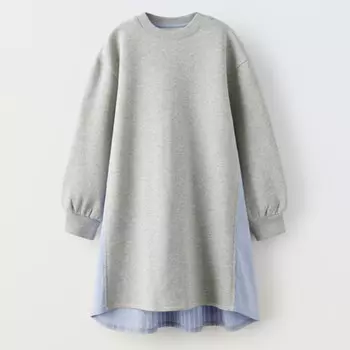 Платье для девочек Zara Contrast Plush, серый