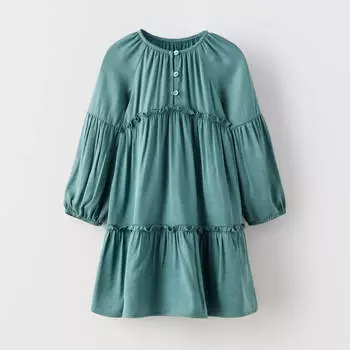 Платье для девочек Zara Loose-fitting Button-up, морской волны