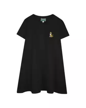 Платье для девочки 100% хлопок с коротким рукавом Kenzo Kids, чёрный