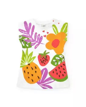 Платье для девочки без рукавов с тропическим принтом спереди Tuc tuc, белый