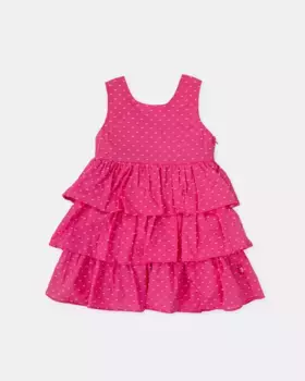 Платье для девочки без рукавов с оборками и принтом «плюмети» Tutto Piccolo, фуксия