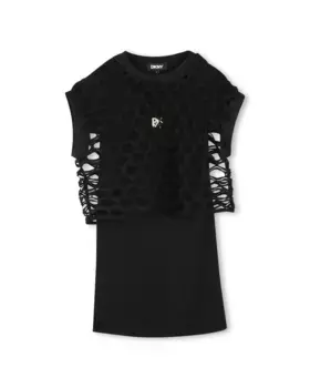 Платье для девочки черного цвета с короткими рукавами DKNY, чёрный