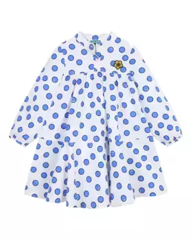 Платье для девочки из 100% хлопка с принтом Kenzo Kids, белый